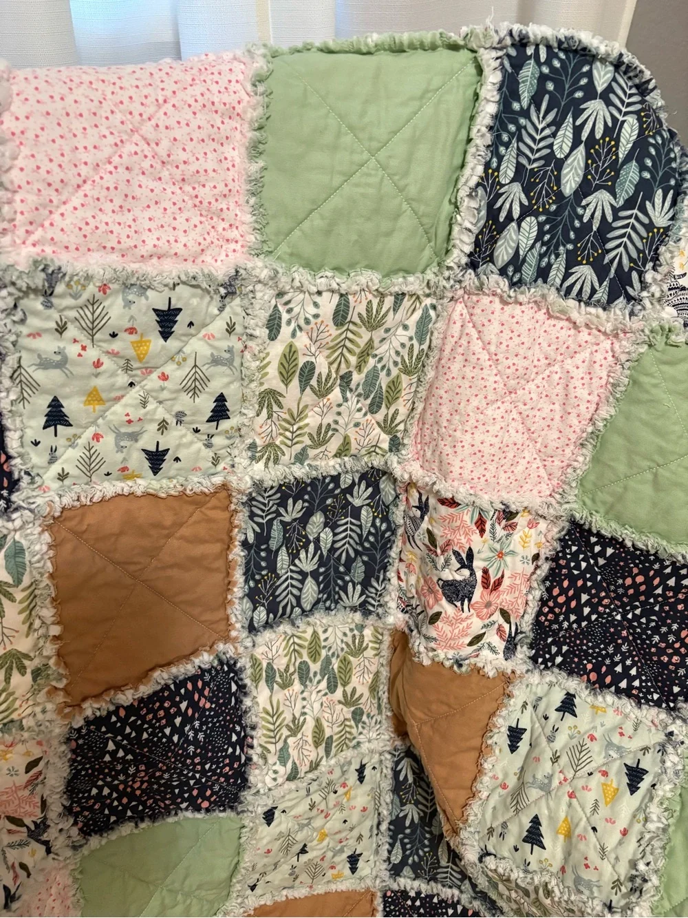 NEW Handmade Cotton Patchwork Baby Rag Quilt - Greens, Blues, Pinks & Whites